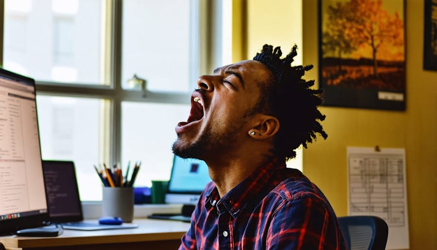 Fatigued office worker experiencing seasonal time change effects