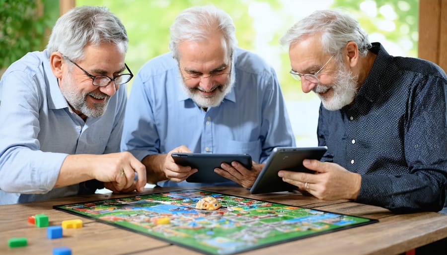 Senior adults participating in cognitive activities with technology and traditional games