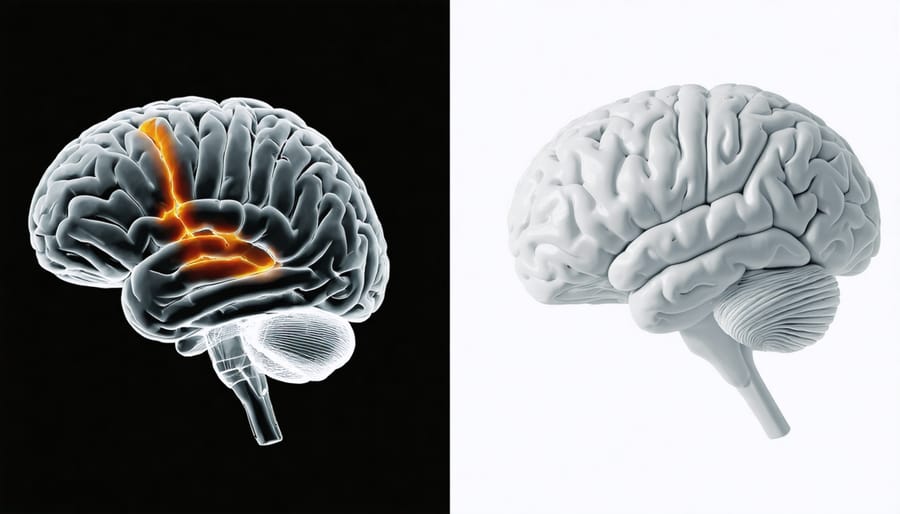 Comparative brain scans showing neural activity during sleep and wake cycles