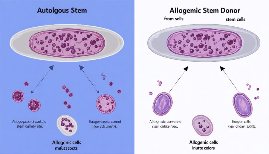 Infographic comparing autologous and allogeneic stem cell sources with labeled pathways