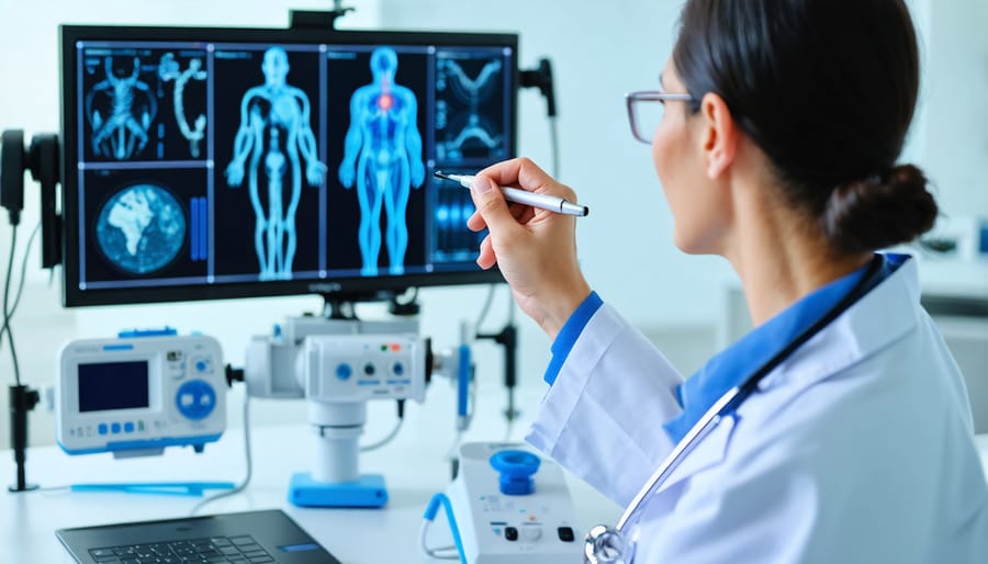 Healthcare provider using modern telehealth technology to remotely examine a patient