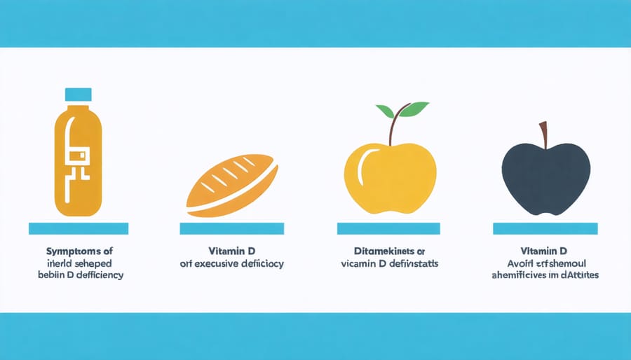 Visual representation of vitamin D deficiency symptoms including muscle weakness, fatigue, and poor recovery
