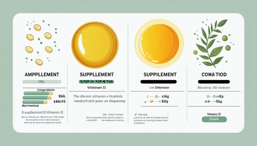 Visual guide displaying vitamin D dosage recommendations and supplement forms