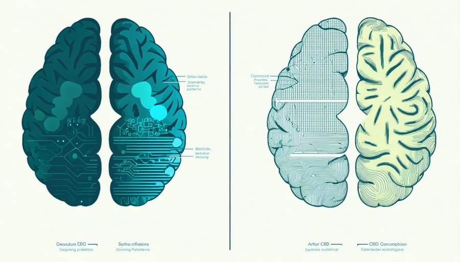 Scientific illustration of CBD's effects on brain activity patterns