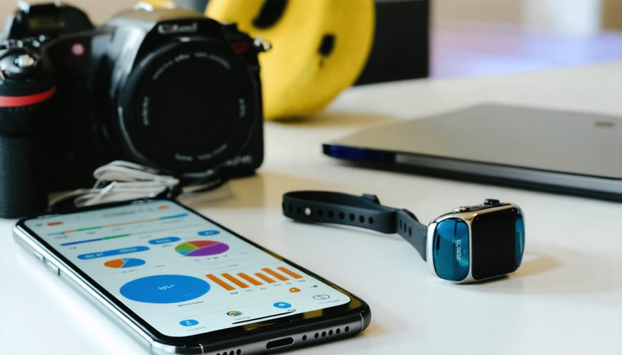 Person using smartphone health app with smartwatch for health tracking