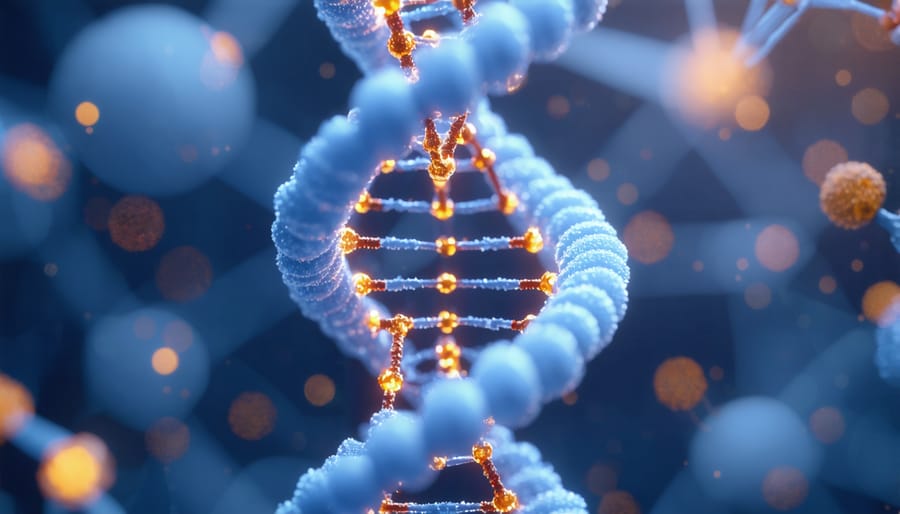 DNA structure with highlighted genes related to metabolism
