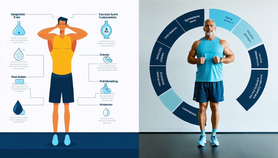 Side-by-side comparison of muscle training and metabolism changes in early aging