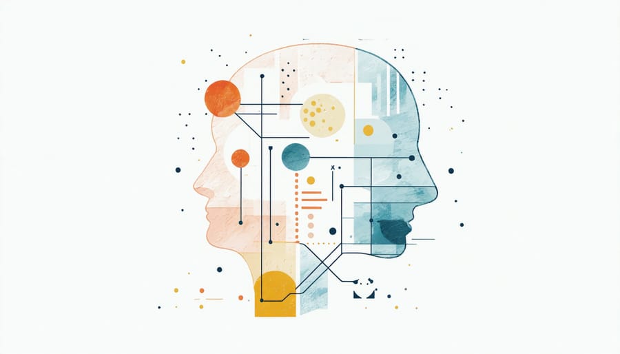 Abstract visualization of mental health components including peace, balance, and emotional well-being