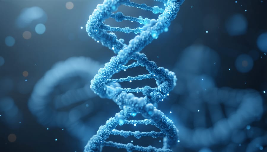 3D illustration of DNA strand with highlighted epigenetic modifications