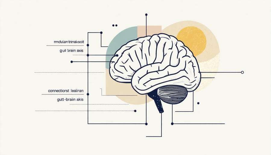 Anatomical diagram showing the connection between the digestive system and brain