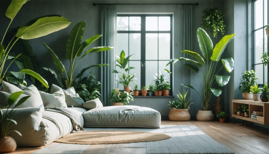 Bright, airy living room with large windows and natural light