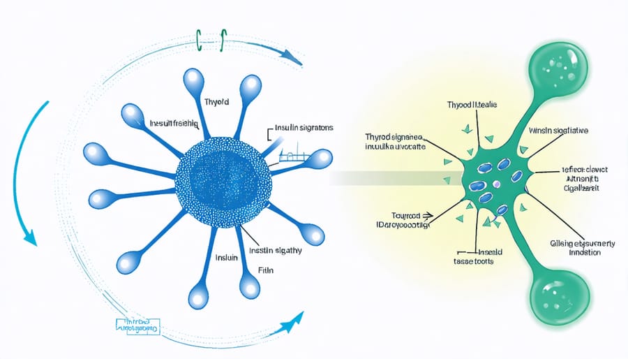 Hormone molecules binding to cellular receptors in metabolic processes