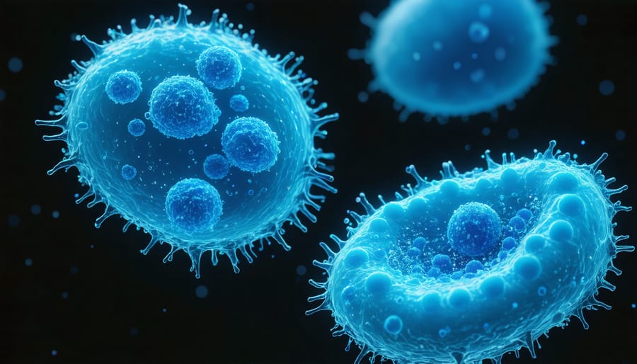 Microscopic image showing osteogenic stem cells in the process of becoming bone tissue
