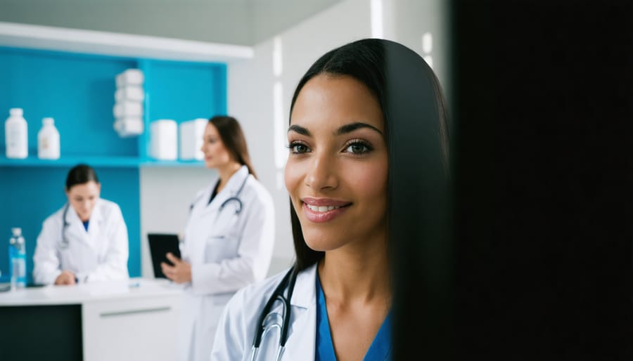 Patient taking notes during consultation with doctor in medical office
