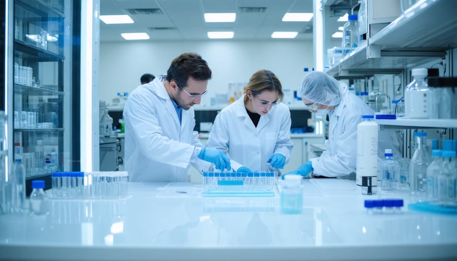 Female scientists working together in a modern medical research laboratory