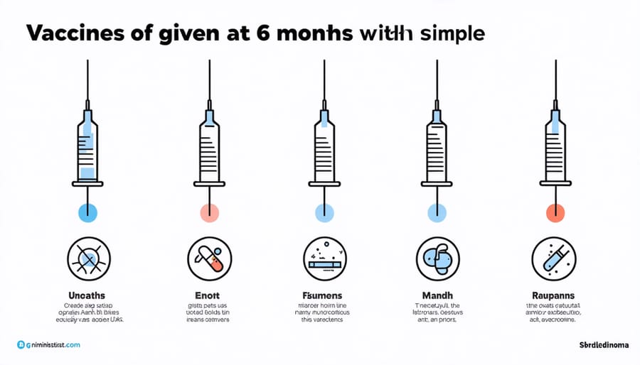 Visual chart displaying DTaP, Hepatitis B, Polio, and other 6-month vaccines