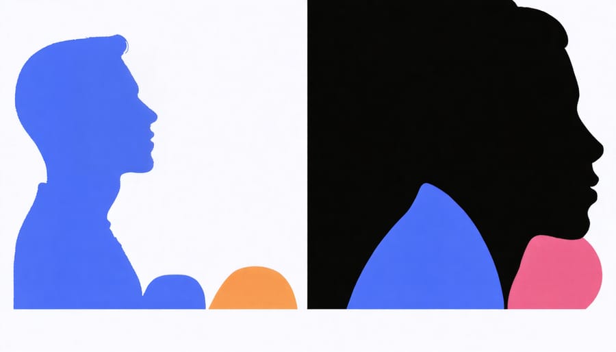 Side-by-side comparison of a person showing physical symptoms of stress versus normal state