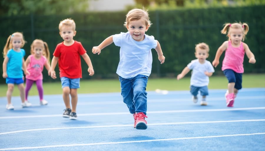 Group of young children participating in organized physical activities