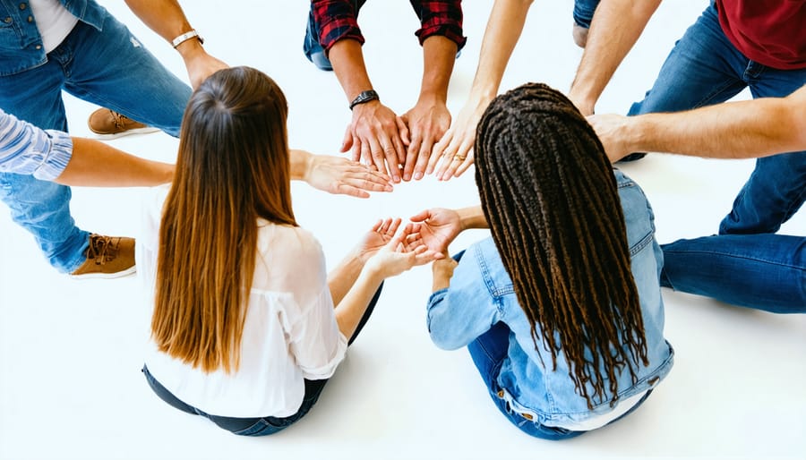 Multi-ethnic group participating in a supportive community meeting