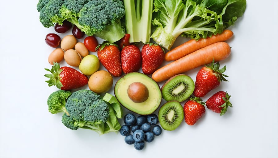 Healthy meal preparation featuring fruits, vegetables, whole grains, and lean proteins