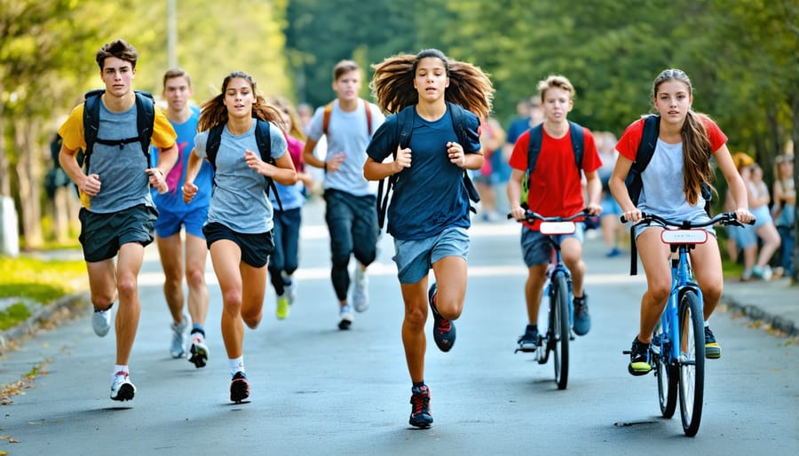 Teenagers participating in different outdoor physical activities promoting active lifestyle