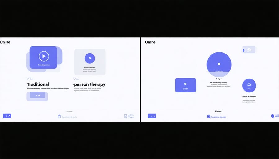 Side-by-side comparison of in-person therapy and virtual therapy consultation