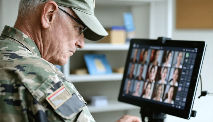 Veteran using a laptop or tablet for virtual mental health consultation with VA provider