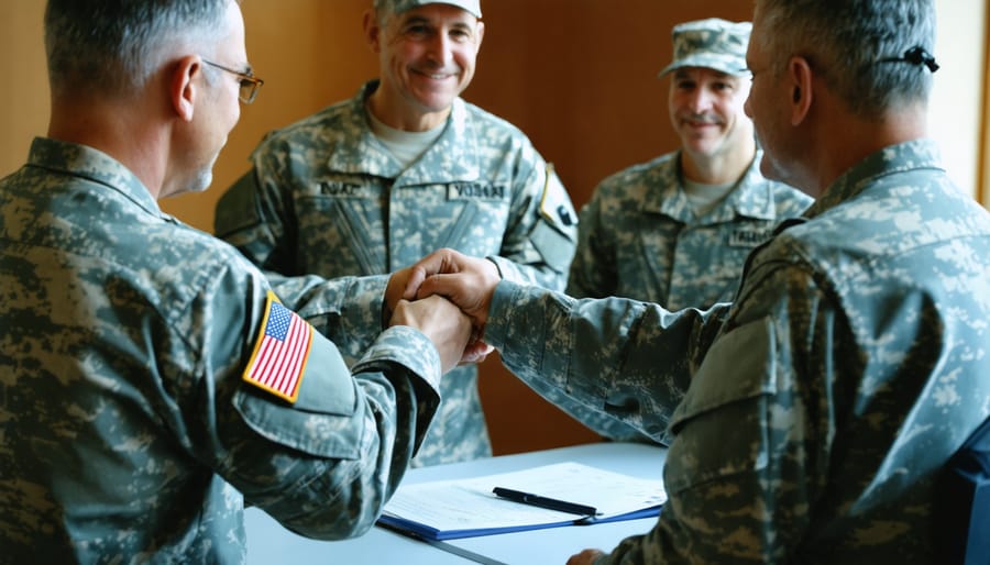 Veterans participating in a group therapy session, sitting in a circle and engaging in discussion