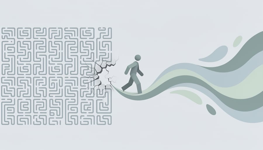 Person's hands breaking chain link with healthy lifestyle items on desk