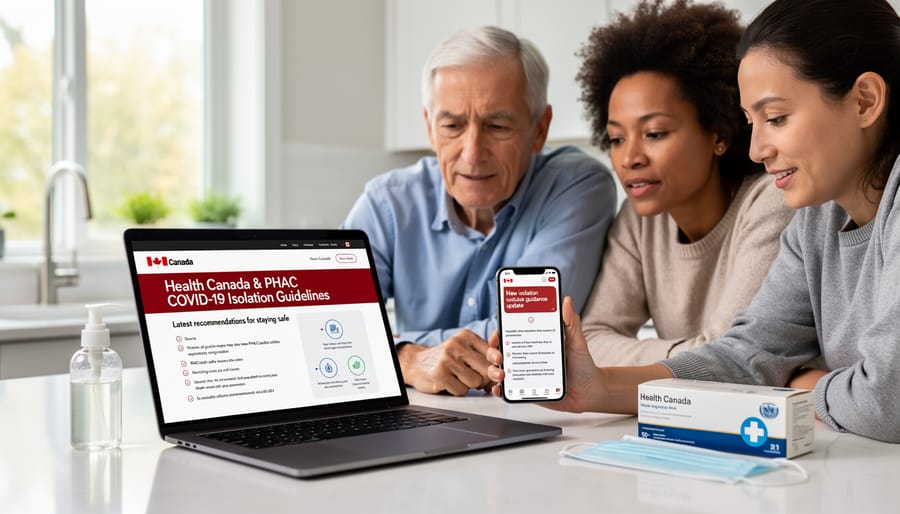 Person checking COVID-19 health guidelines on smartphone with Canadian context