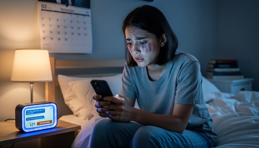 Hands holding smartphone with crisis helpline ready to call for support