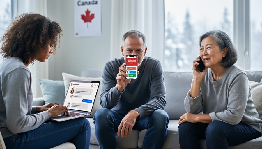Person sitting on couch holding smartphone in calm home environment
