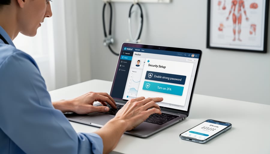 Person using two-factor authentication on smartphone while working on laptop