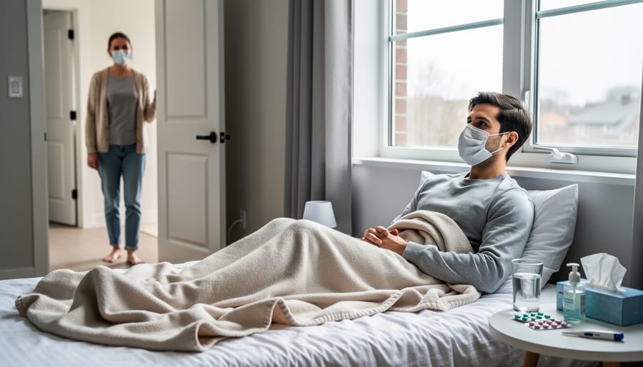 Person resting comfortably at home during COVID-19 isolation period