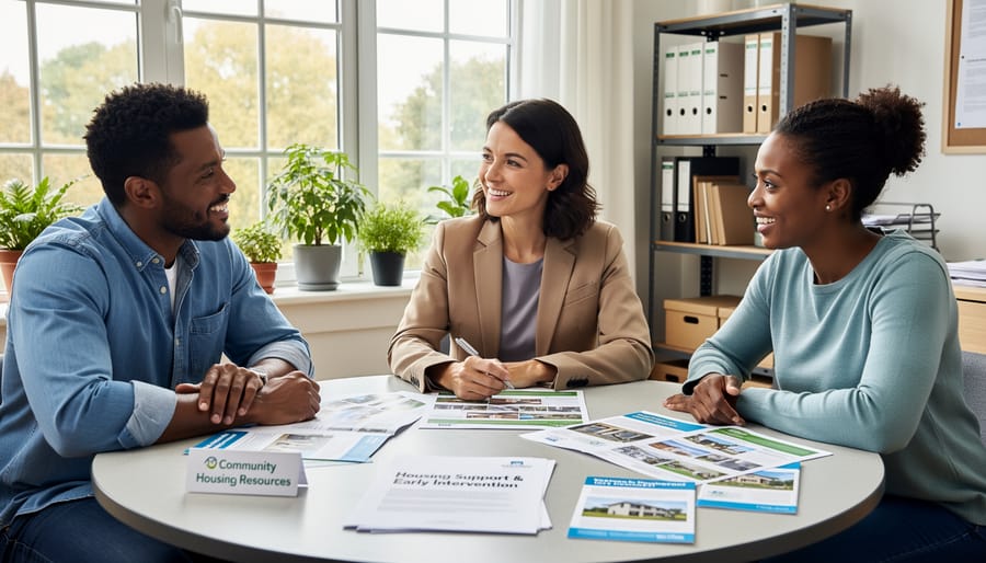 Housing support worker meeting with client to discuss stabilization resources