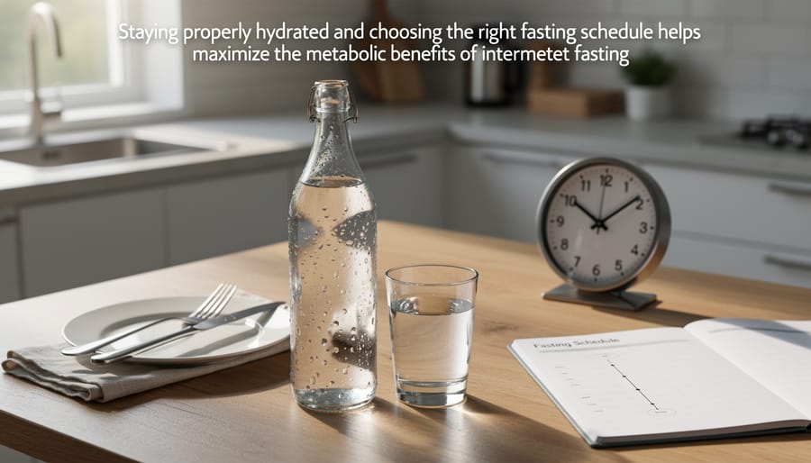 Woman hydrating during intermittent fasting window in home setting