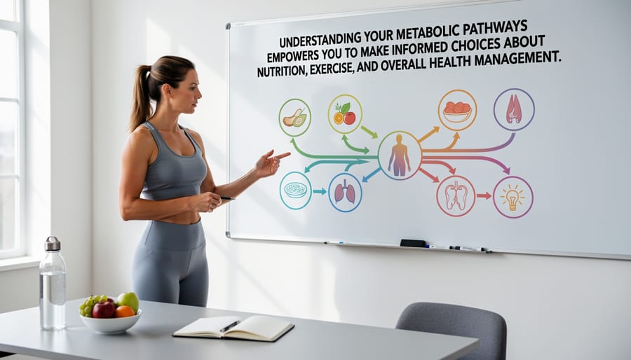 Healthy adult holding water bottle and fresh apple in bright modern kitchen