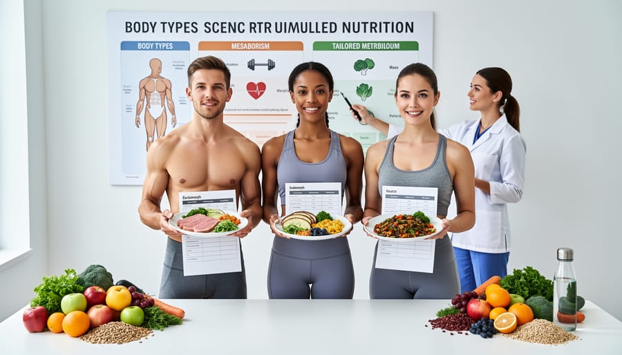 Overhead view of healthy meal prep containers with balanced macronutrients