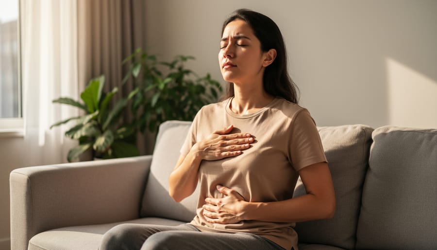 Woman practicing meditation with calm, peaceful expression
