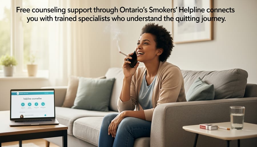 Healthcare counselor providing supportive cessation counseling to patient in bright office
