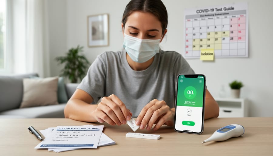 Hands holding COVID-19 rapid antigen test kit