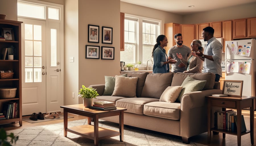 Senior couple standing together on porch of their rural home