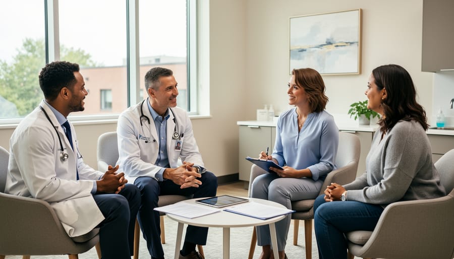 Healthcare provider consulting with patient in supportive medical setting