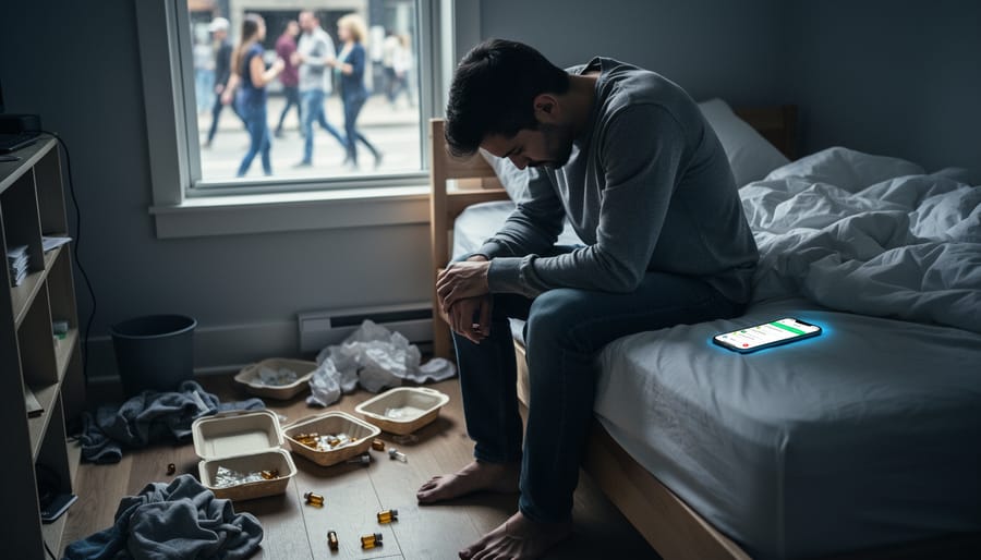 Person sitting alone on park bench representing isolation associated with substance use
