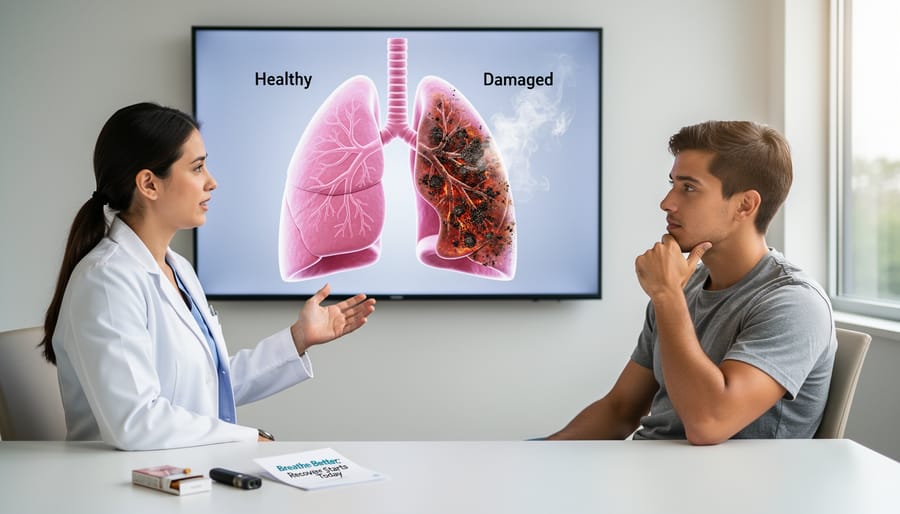 Medical visualization of healthy lung tissue showing bronchial structure