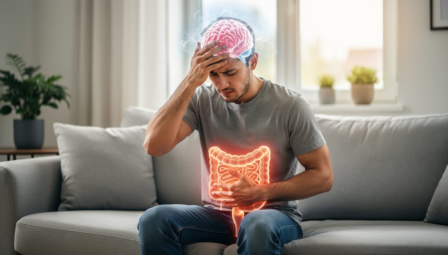 Woman experiencing stress and anxiety while preparing healthy food