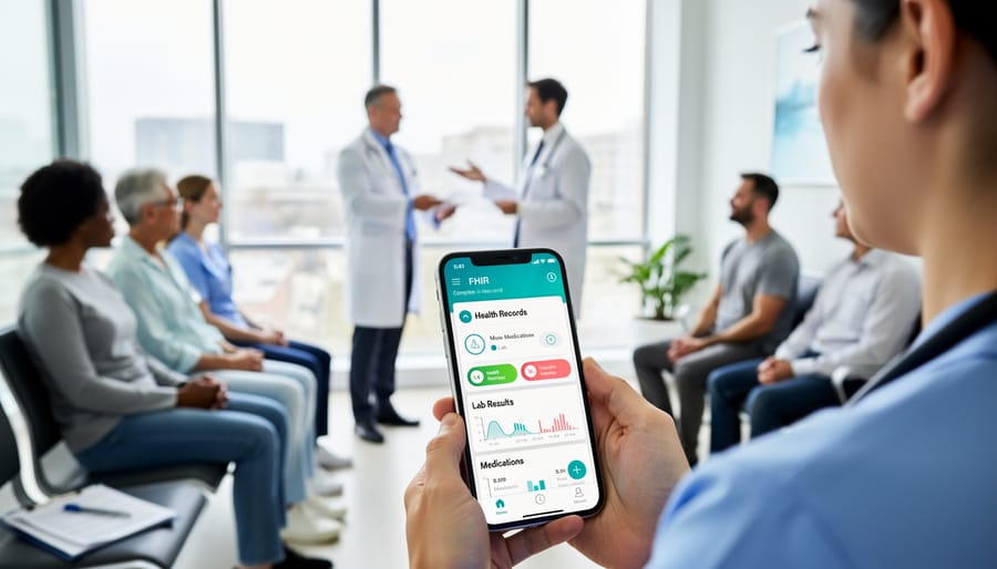 Doctor and patient reviewing digital health records together on smartphone