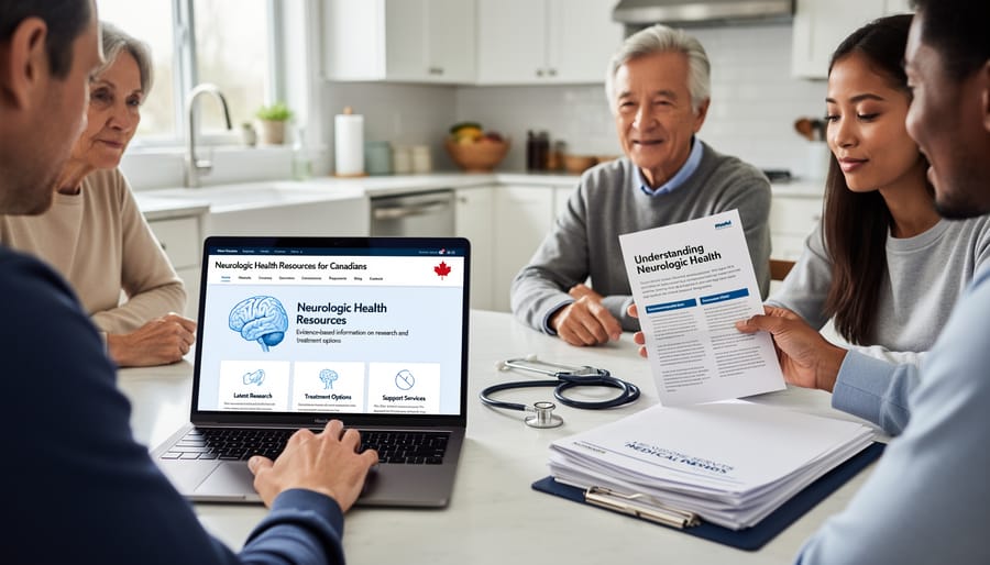 Person researching medical information on laptop with journal articles