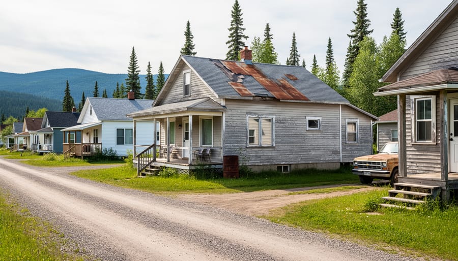 Weathered rural house with aging exterior in isolated Canadian countryside