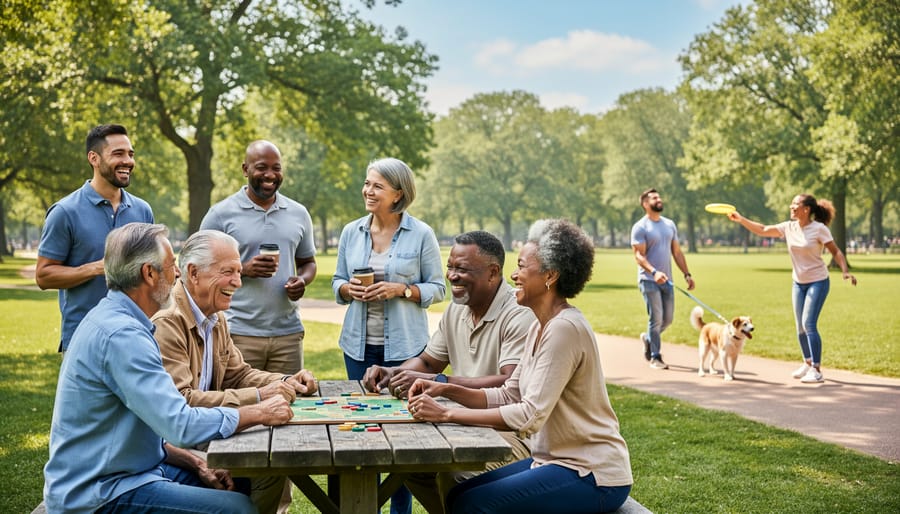 Multigenerational family playing together in park showing social connection and leisure activity